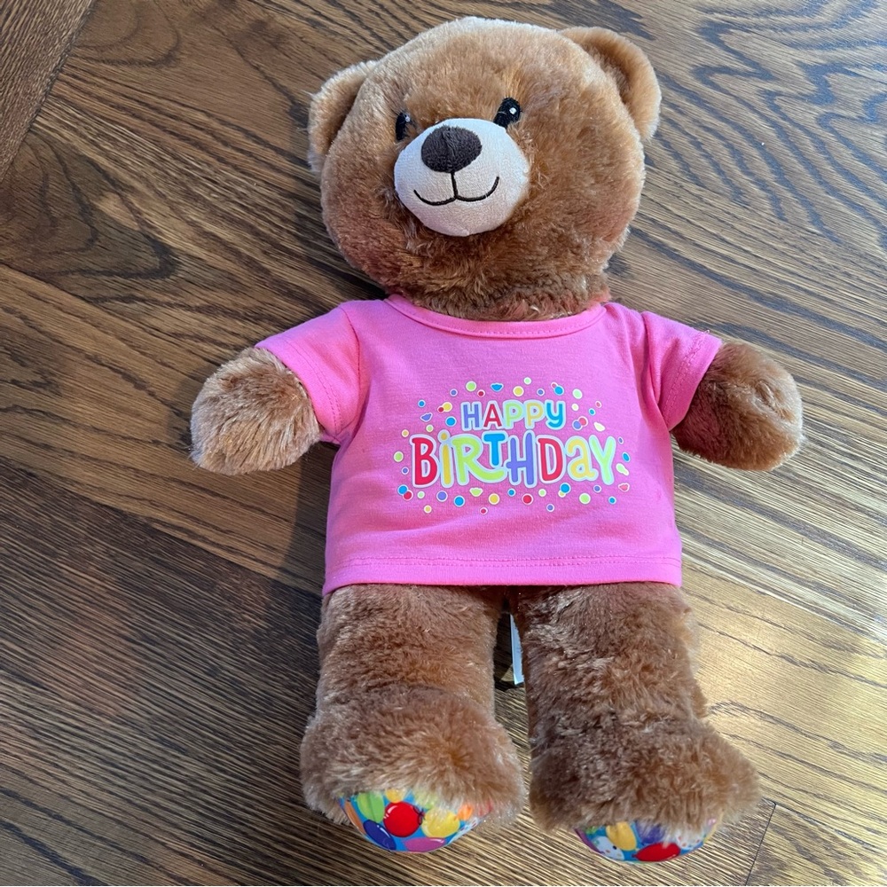 Build A Bear Happy Birthday Teddy Bear with Pink Shirt